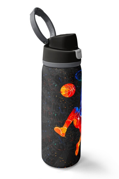 Coral High Gri Basketbol Desenli Pipetli ve Direkt İçim Çelik Termos 800 ml 38532 - 2