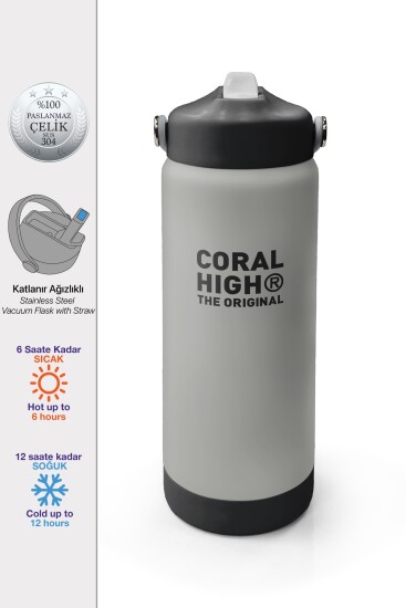 Coral High Gri Katlanır Ağızlıklı Çelik Termos 650 ml 38401 - Coral High