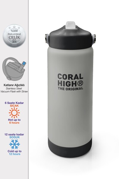 Coral High Gri Katlanır Ağızlıklı Çelik Termos 650 ml 38401 - 1