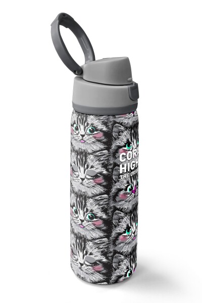 Coral High Gri Kedi Desenli Pipetli ve Direkt İçim Çelik Termos 800 ml 38527 - 2