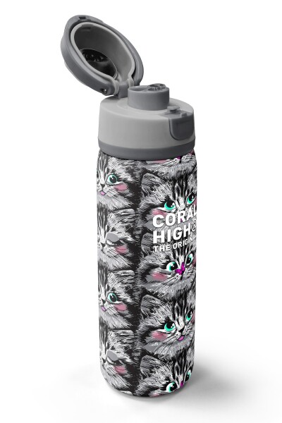 Coral High Gri Kedi Desenli Pipetli ve Direkt İçim Çelik Termos 800 ml 38527 - 3