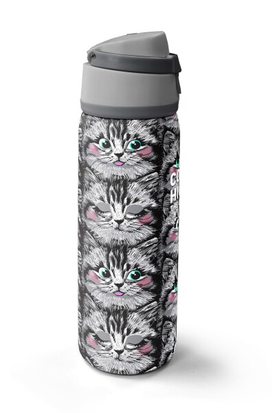 Coral High Gri Kedi Desenli Pipetli ve Direkt İçim Çelik Termos 800 ml 38527 - 4