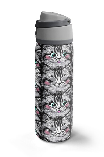 Coral High Gri Kedi Desenli Pipetli ve Direkt İçim Çelik Termos 800 ml 38527 - 5
