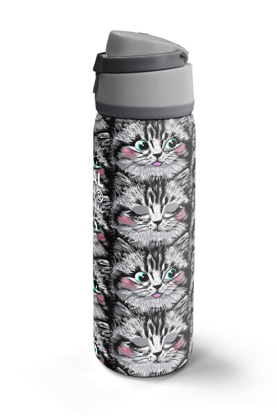 Coral High Gri Kedi Desenli Pipetli ve Direkt İçim Çelik Termos 800 ml 38527 - 5