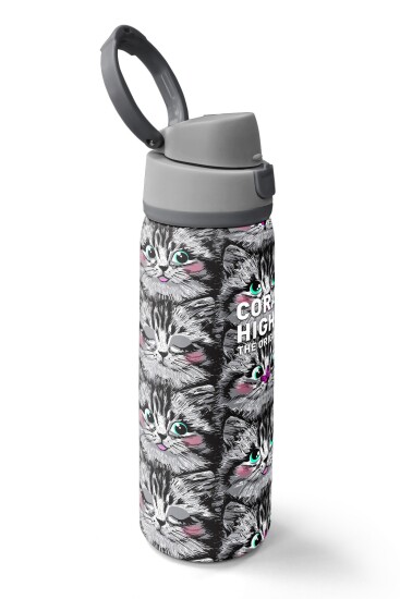 Coral High Gri Kedi Desenli Pipetli ve Direkt İçim Çelik Termos 800 ml 38527 - 2