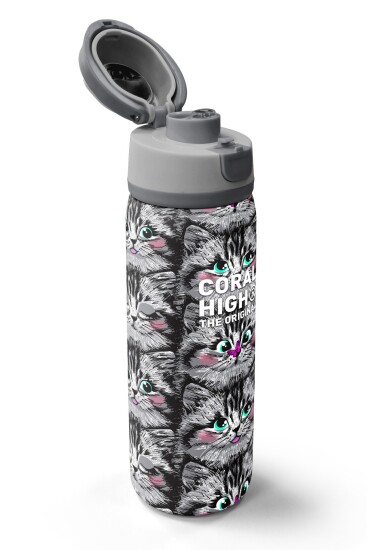 Coral High Gri Kedi Desenli Pipetli ve Direkt İçim Çelik Termos 800 ml 38527 - 3