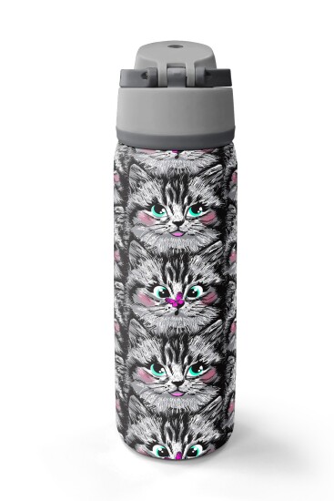 Coral High Gri Kedi Desenli Pipetli ve Direkt İçim Çelik Termos 800 ml 38527 - 6