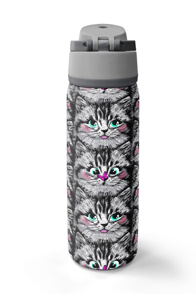 Coral High Gri Kedi Desenli Pipetli ve Direkt İçim Çelik Termos 800 ml 38527 - 6