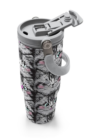 Coral High Gri Kedi Desenli Pipetli ve Direkt İçim Çelik Termos 900 ml 38711 - 3