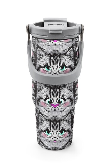 Coral High Gri Kedi Desenli Pipetli ve Direkt İçim Çelik Termos 900 ml 38711 - 7