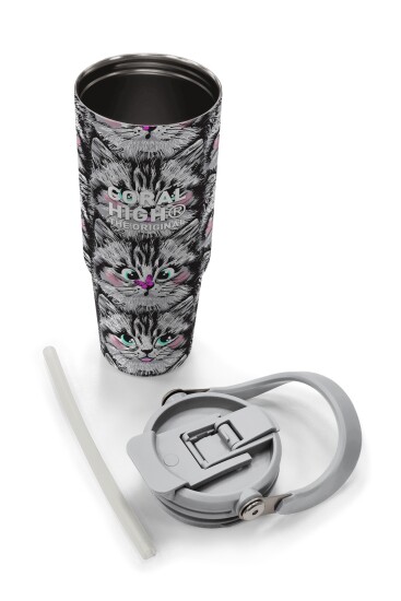 Coral High Gri Kedi Desenli Pipetli ve Direkt İçim Çelik Termos 900 ml 38711 - 8