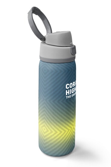 Coral High Gri Sarı Geometrik Desenli Pipetli ve Direkt İçim Çelik Termos 800 ml 38585 - 2