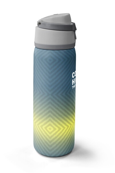 Coral High Gri Sarı Geometrik Desenli Pipetli ve Direkt İçim Çelik Termos 800 ml 38585 - 4