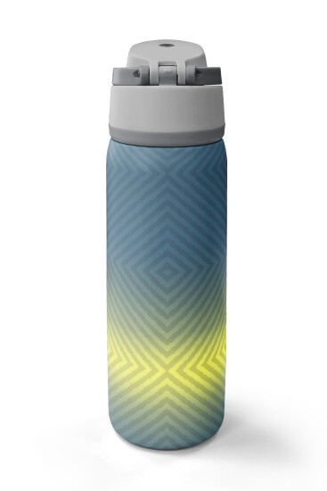 Coral High Gri Sarı Geometrik Desenli Pipetli ve Direkt İçim Çelik Termos 800 ml 38585 - 6