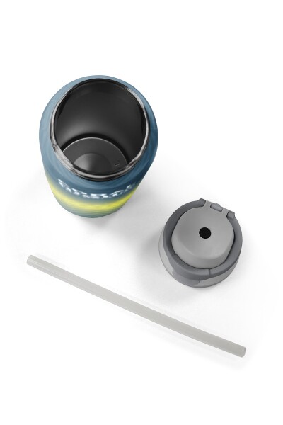 Coral High Gri Sarı Geometrik Desenli Pipetli ve Direkt İçim Çelik Termos 800 ml 38585 - 8