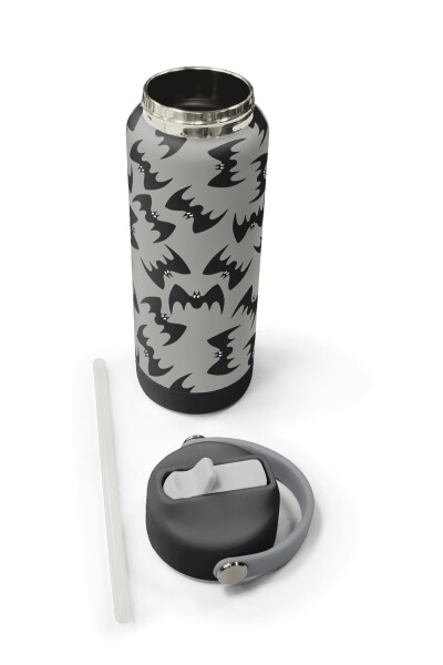 Coral High Gri Siyah Yarasa Desenli Katlanır Ağızlıklı Çelik Termos 650 ml 38326 - 5