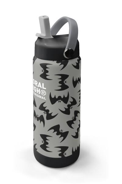 Coral High Gri Siyah Yarasa Desenli Katlanır Ağızlıklı Çelik Termos 650 ml 38326 - 2