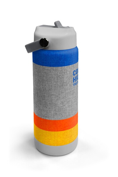 Coral High Gri Turuncu Çizgi Desenli Katlanır Ağızlıklı Çelik Termos 650 ml 38321 - 3