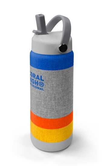 Coral High Gri Turuncu Çizgi Desenli Katlanır Ağızlıklı Çelik Termos 650 ml 38321 - 2