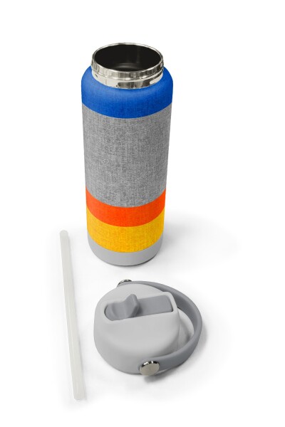 Coral High Gri Turuncu Çizgi Desenli Katlanır Ağızlıklı Çelik Termos 650 ml 38321 - 5