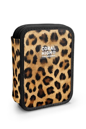Coral High Kahverengi Leopar Desenli Çift Katlı Kalem Çanta 11147 - Coral High