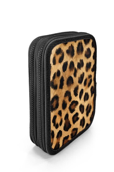 Coral High Kahverengi Leopar Desenli Çift Katlı Kalem Çanta 11147 - 4