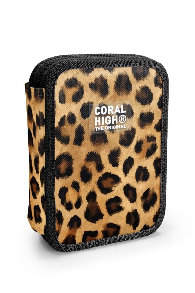 Coral High Kahverengi Leopar Desenli Çift Katlı Kalem Çanta 11147 - 1