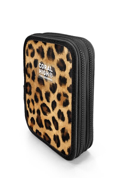 Coral High Kahverengi Leopar Desenli Çift Katlı Kalem Çanta 11147 - 3