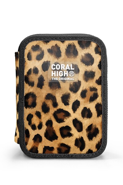 Coral High Kahverengi Leopar Desenli Çift Katlı Kalem Çanta 11147 - 2