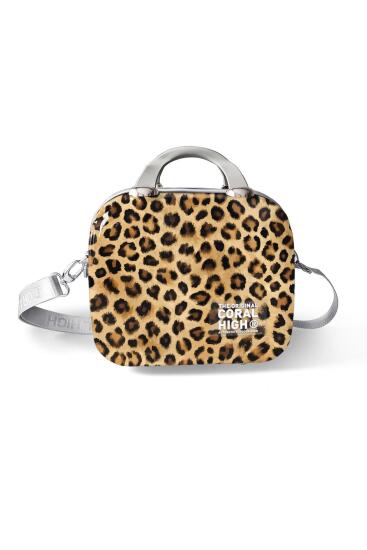 Coral High Kahverengi Leopar Desenli Omuz Askılı PC Makyaj Çantası 16844 - 9
