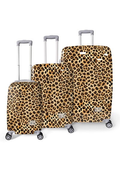 Coral High Kahverengi Leopar Desenli PC 3'lü Valiz Seti 16840 - 1
