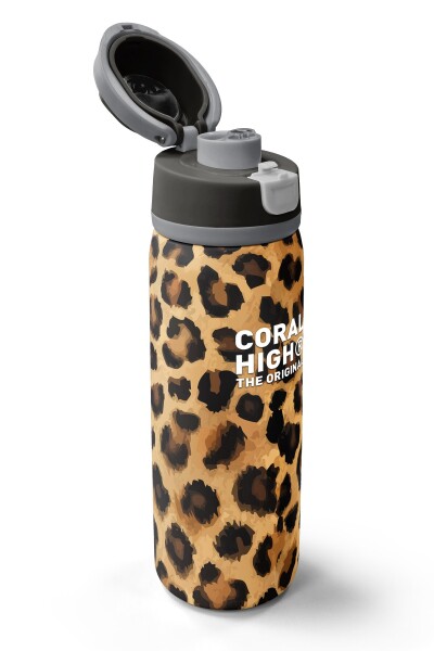 Coral High Kahverengi Leopar Desenli Pipetli ve Direkt İçim Çelik Termos 800 ml 38541 - 3