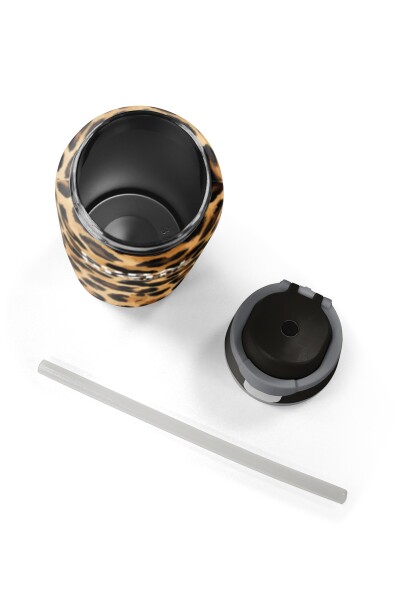 Coral High Kahverengi Leopar Desenli Pipetli ve Direkt İçim Çelik Termos 800 ml 38541 - 8