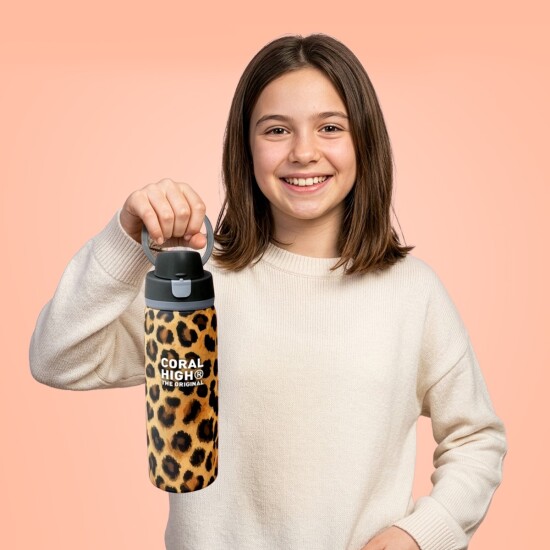 Coral High Kahverengi Leopar Desenli Pipetli ve Direkt İçim Çelik Termos 800 ml 38541 - 4