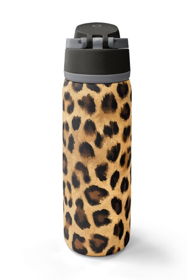 Coral High Kahverengi Leopar Desenli Pipetli ve Direkt İçim Çelik Termos 800 ml 38541 - 7