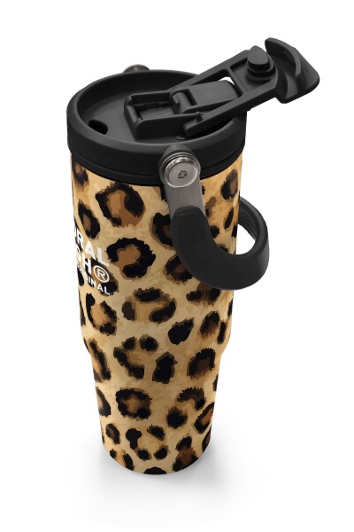 Coral High Kahverengi Leopar Desenli Pipetli ve Direkt İçim Çelik Termos 900 ml 38719 - 3