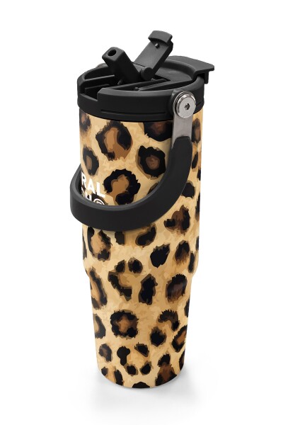 Coral High Kahverengi Leopar Desenli Pipetli ve Direkt İçim Çelik Termos 900 ml 38719 - 2