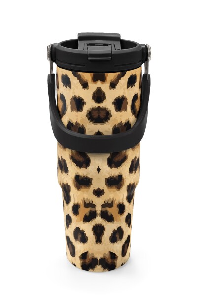 Coral High Kahverengi Leopar Desenli Pipetli ve Direkt İçim Çelik Termos 900 ml 38719 - 7