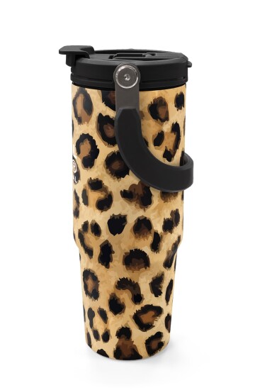 Coral High Kahverengi Leopar Desenli Pipetli ve Direkt İçim Çelik Termos 900 ml 38719 - 5