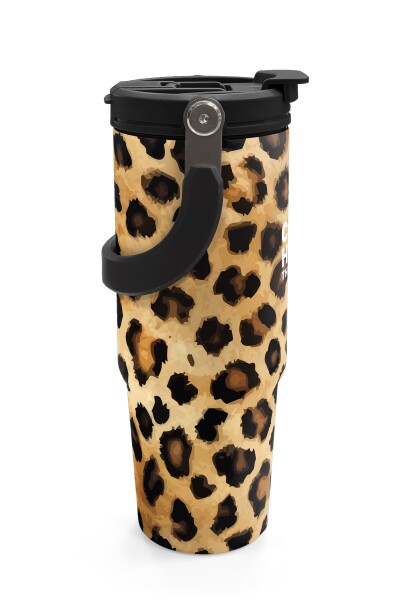 Coral High Kahverengi Leopar Desenli Pipetli ve Direkt İçim Çelik Termos 900 ml 38719 - 6