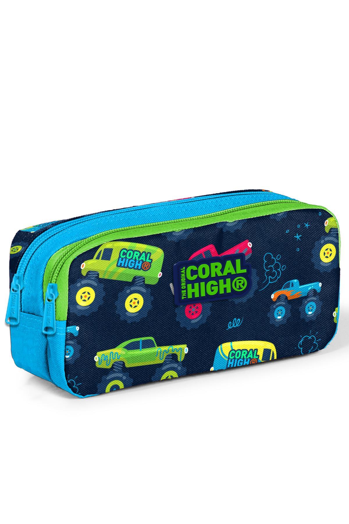 Coral High Kids Mavi Lacivert Monster Truck Desenli İki Bölmeli Kalem Çantası 22285
