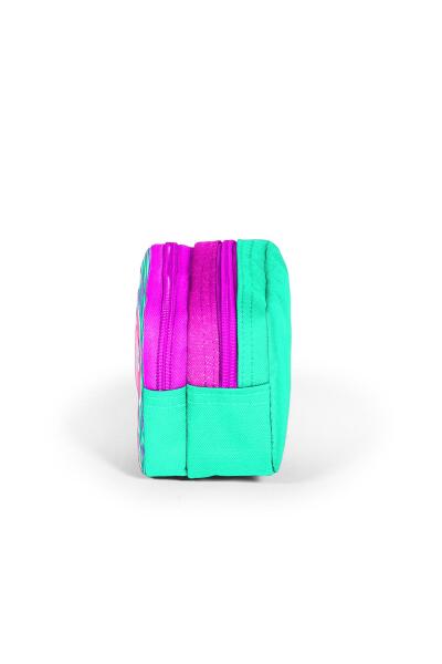 Coral High Kids Su Yeşili Pembe Simli Flamingo Desenli İki Bölmeli Kalem Çantası 22290 - 2