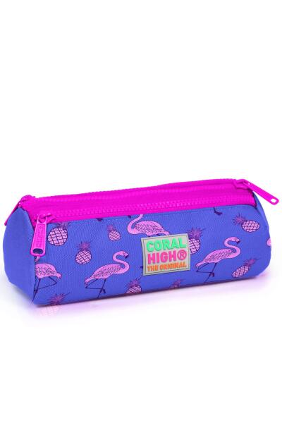 Coral High Kids Lavanta Pembe Flamingo Desenli Üç Bölmeli Kalem Çantası 22316 - 1