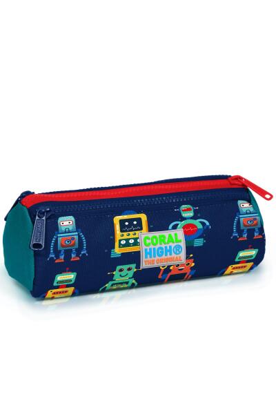 Coral High Kids Lacivert Çivit Robot Desenli Üç Bölmeli Kalem Çantası 22324 - 1