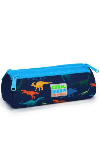 Coral High Kids Lacivert Mavi Dinozor Desenli Üç Bölmeli Kalem Çantası 22329 - 1