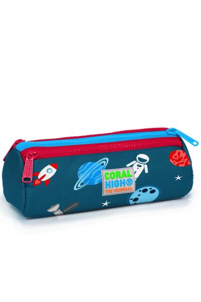 Coral High Kids Çivit Kırmızı Uzay Desenli Üç Bölmeli Kalem Çantası 22330 - 1