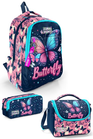 Coral High Kelebek Desenli 3’lü Okul Çanta Seti SET0133249 