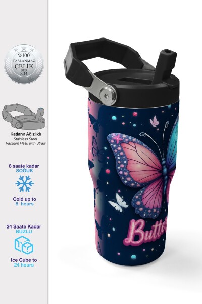 Coral High Kelebek Desenli Katlanır Ağızlıklı Çelik Termos 600 ml 38905 - 1