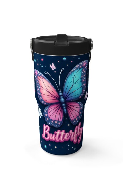 Coral High Kelebek Desenli Katlanır Ağızlıklı Çelik Termos 600 ml 38905 - 2