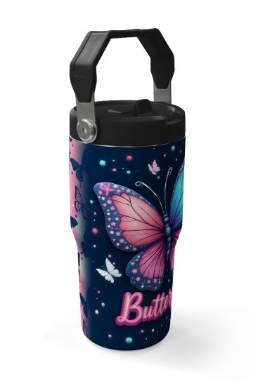 Coral High Kelebek Desenli Katlanır Ağızlıklı Çelik Termos 600 ml 38905 - 3